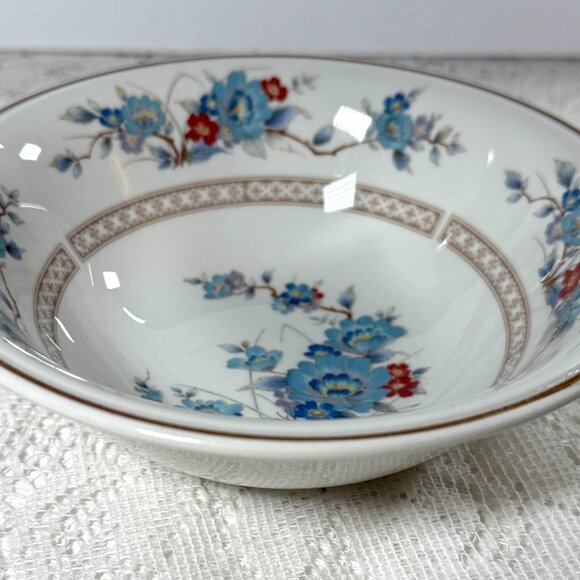 NORITAKE Bleu Fleur Fruit/Dessert Bowl - Set of 2, Versatone, Rust &Blue Flowers - Picture 3 of 8